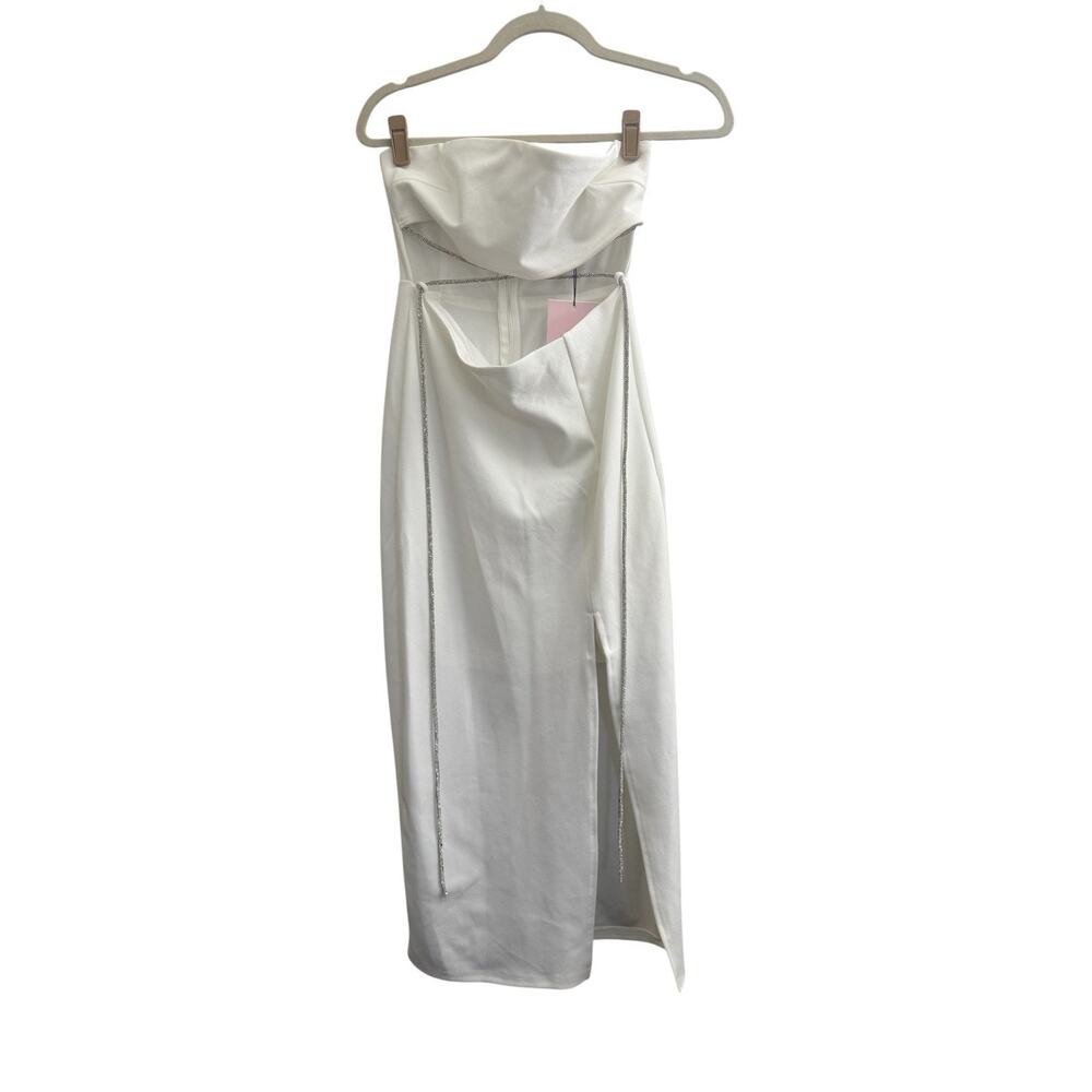 Strapless White Column Dress with Front Slit